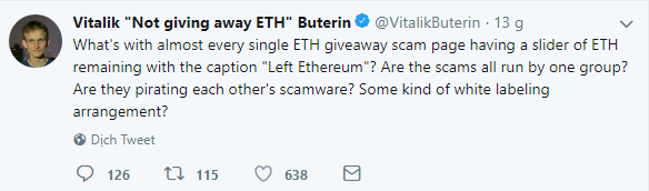 tweet cua Vitalik ve giveaway ETH
