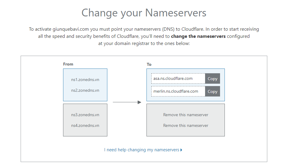 Thay đổi NS (Nameservers) trên trình quản lý domain